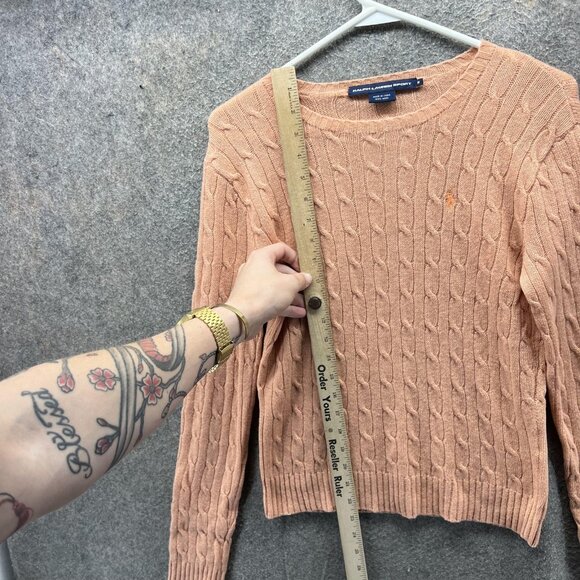 Ralph Lauren Sport Sweater Womens Medium Peach Cable Knit 100% Wool Pullover - Picture 5 of 10